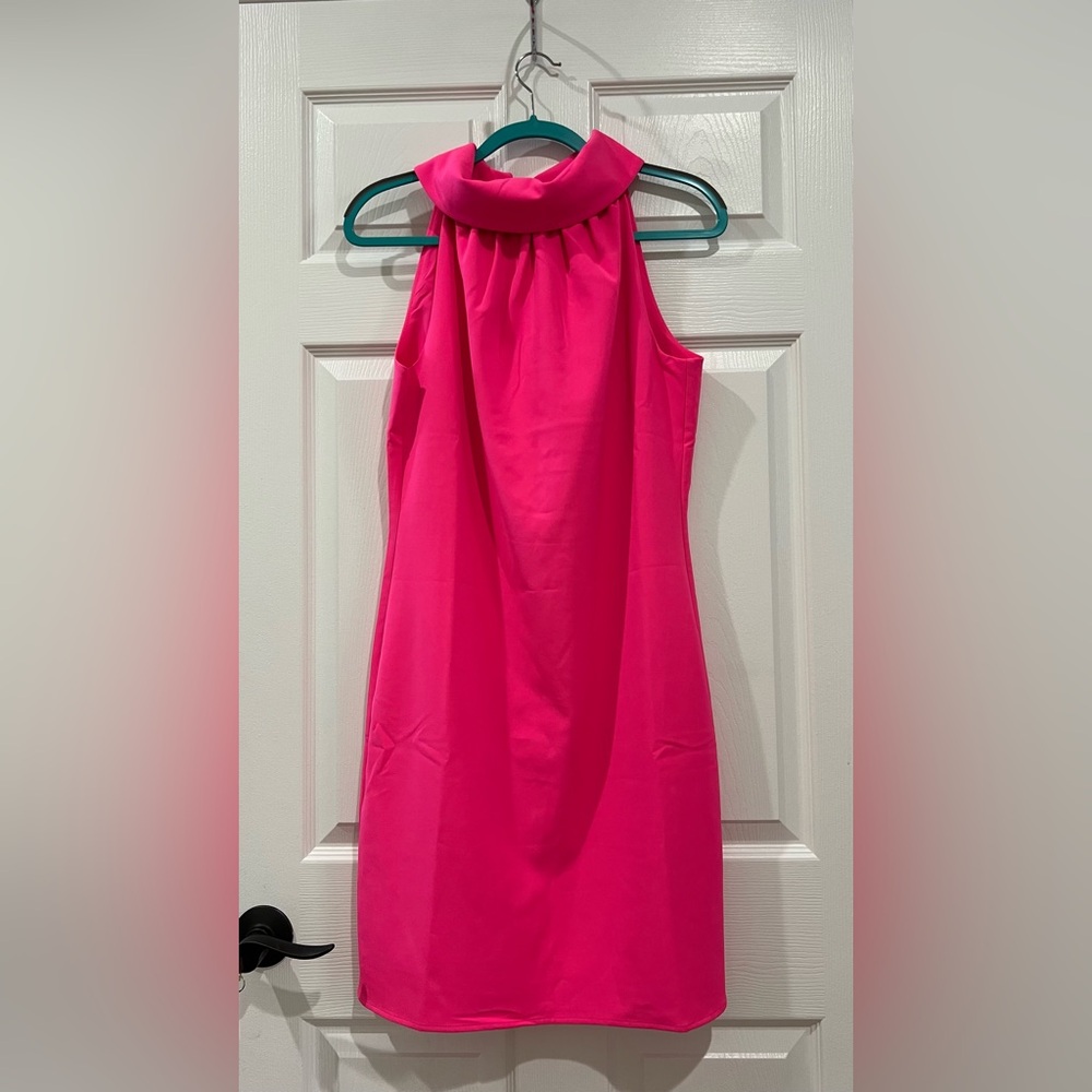 STS Sail To Sable Hydra Dress Size Small Barbie Pink Cowl Neck Button Back Shift